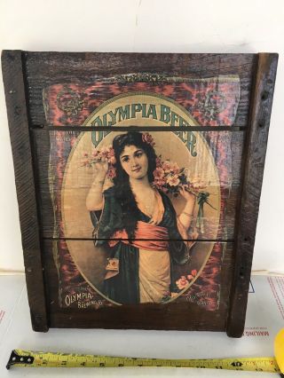 Old Vintage Olympia Brewing Co.  Brewery Beer Advertising Sign On Wood Slat Frame
