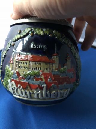 Vintage German Art Deco Lidded Beer Stein Nurnberg 3