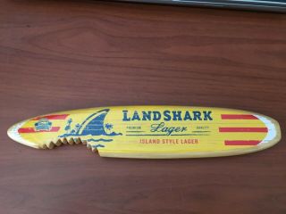 Landshark Island Style Lager Wooden Surfboard Shark Bite Beer Tap Handle 11 "