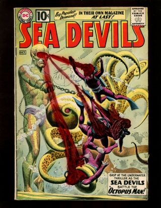 Sea Devils 1 Vg Heath Dane Judy Nick Biff Octopus Man Cap Shark Grey Tone Cover