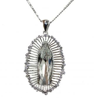 Virgen De Guadalupe Swarovski Crystal Rhodium Plated Pendant - Virgin Mary Medal