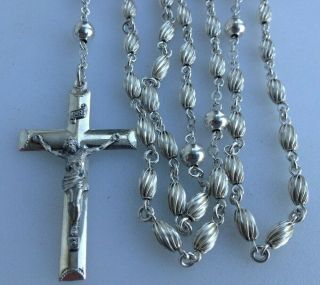 29.  7 Grams Sterling Silver Creed Fluted Beads Catholic Rosary 32 "
