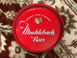 Old Vintage Muehlebach Beer Serving Tray Kansas City Missouri Metal Round Red