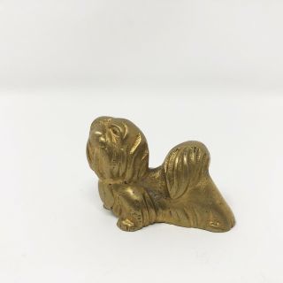 Vintage Brass Dog Pekingese Shih Tzu Paperweight Figurine