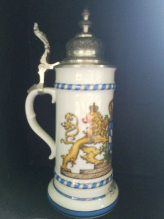 Rein Zinn Z Schrobenhausen Germany Bayern 10⅝” Ceramic Stein Beer Mug Pewter Lid