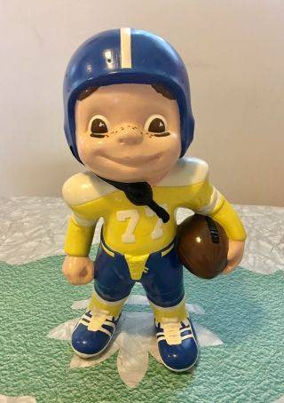 Vintage Atlantic Mold Blue & Yellow Football Player Boy Ceramic Figurine