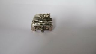 Vintage Silver Tone Trinket Box Featuring A Sleeping Cat