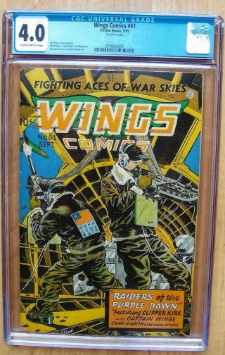 Wings Comics,  No.  61,  Cgc 4.  0 (vg),  9/1945,  Fiction House,  Lee Elias Cvr And Art
