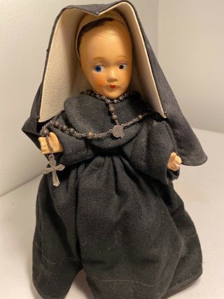 Catholic Nun Doll Composition Old Vintage Orig Habit Child’s France Rosary