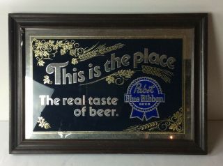 Vintage Pbr This Is The Place The Real Taste Of Beer Mirror Sign 1983 P - 2618