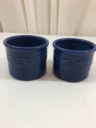 Longaberger Pottery Blue Cornflower Salt Candle Holder Crock 1 Pint Set Of 2