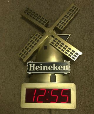 Vintage Heineken Beer Gold Wind Mill Digital Clock Sign