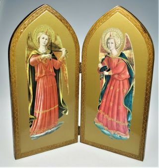 Fra Angelico Angels Folding Painted Wood Prayer Blessing Religious Icon Triptych