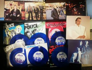 The Police 6 Pack 7 " Blue Vinyl Singles In Picture Sleeves Inc All 6 Pic Inserts