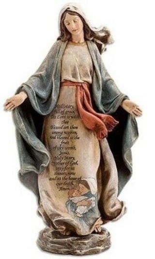Large Virgin Mother Statue Figure With Carved Hail Mary Prayer Detail Home Decor