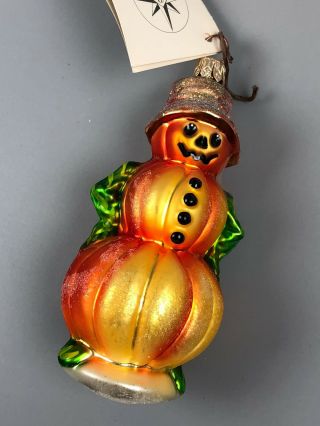 1999 Christopher Radko Leader Of The Patch Jr.  Pumpkin Snowman Ornament 4.  25 "