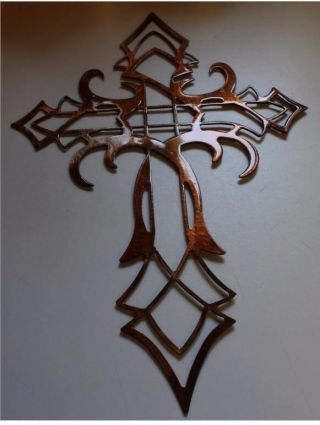 Ornamental Cross Metal Wall Art Decor Copper/bronze Plated 30 " Tall