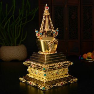 Tibet Tibetan Buddhist Mikky Crystal Stupa Buddha Tower Bodhi Set Gemstone 7 "