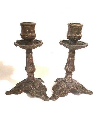 Vintage Cheswick Pa Antique 6 " Ornate Brass Candlestick Holders Arted In Italy