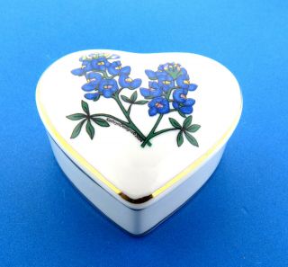 Lupins Blue Bonnet Texas Heart Porcelain Trinket Box Kathryn Designs 2004