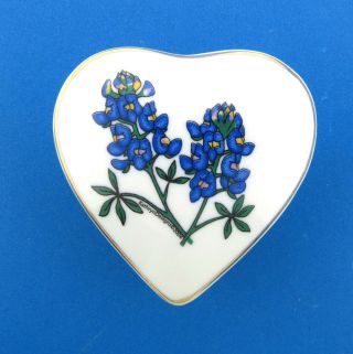 Lupins Blue Bonnet Texas Heart Porcelain Trinket Box Kathryn Designs 2004 2