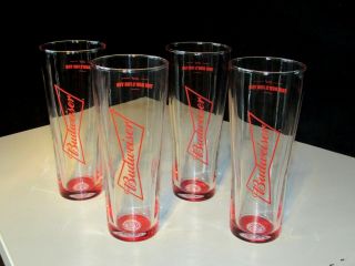 (4) Budweiser Tall This Buds For You 16 Oz Beer Glasses Pint Bar Tap Glass