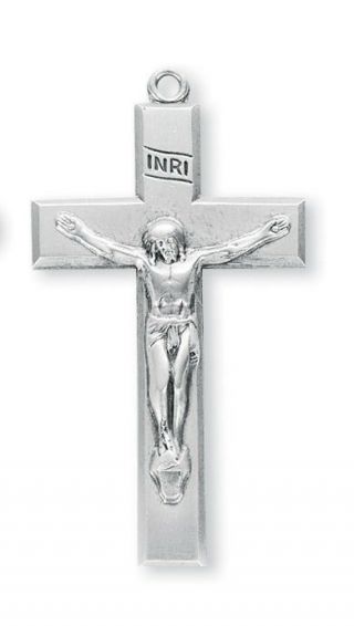 Needzo Ltg Mens 1 3/4 ".  925 Sterling Silver Inri Simple Cross Crucifix Pendant