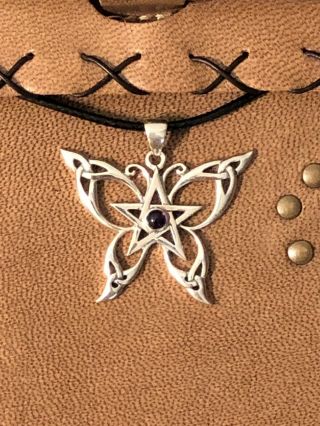 Sterling Silver Butterfly Pentacle Pendant With Amethyst