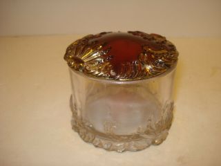 Vintage John Kemple Victorian Red Glass Round Trinket Box Dresser Pin Dish