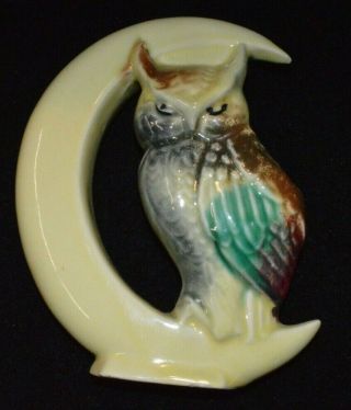 Vintage Ceramic Pottery Owl And Crescent Moon Wall Pocket Planter