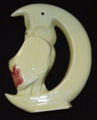 Vintage Ceramic Pottery Owl and Crescent Moon Wall Pocket Planter 2