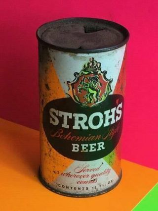 Vintage Strohs Bohemian Style Straight Steel Pull Tab Beer Can Detroit,  Michigan