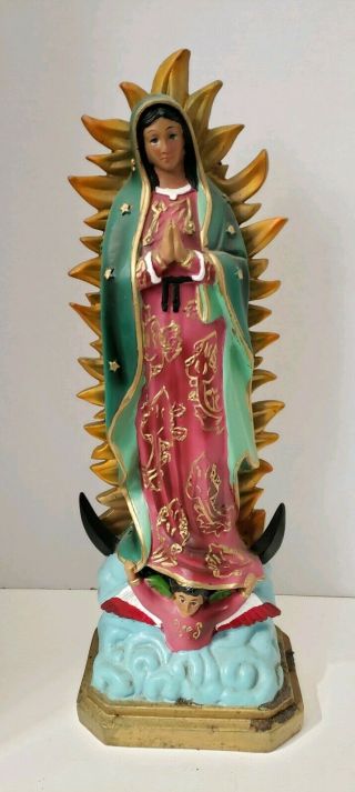 Catholic Mexican Our Lady Of Guadalupe The Virgin Mary Statue 16.  5 " Tall Plaster