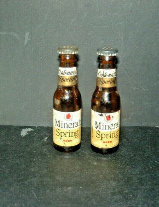 Mineral Spring Mini Beer Bottle Shaker Pair Centennial Mineral Point Wisconsin