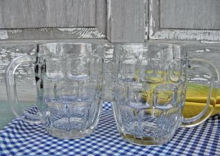 Heavy Pint Beer Stein Clear Glass Dimpled Thumbprint Pattern