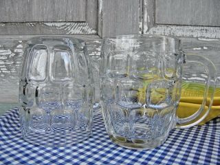 Heavy Pint Beer Stein Clear Glass Dimpled Thumbprint Pattern 2
