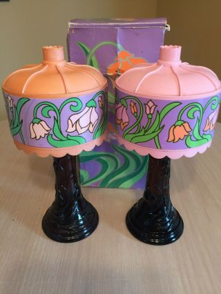2 - Vintage Avon Tiffany Lamp Decanters Bottles - Moonwind & Roses,  Roses Cologne
