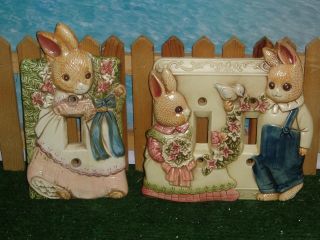 Vintage Takahashi Ceramic Bunny Light Switch Plate Covers (set Of Two)