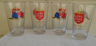 4 Lone Star Beer 16 Oz.  Pint Glasses.  Red Shield & Armadillo Logo
