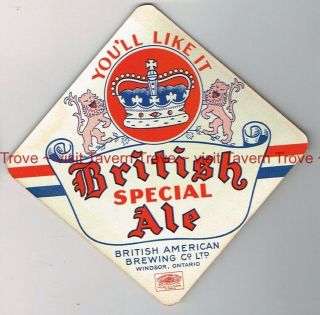 1940s Canada Windsor British Special Ale Cincinnati Cream Ale 4 Inch Coaster