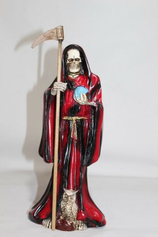 598 Statue Santa Muerte Dualidad Red / Black 11.  5 " Holy Death Duality Jaspeada