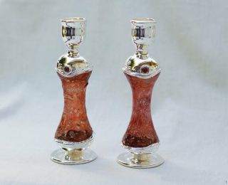 Sterling Silver And Glass Candlesticks By Sherman 3627 Made In Israel Judaica