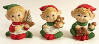 Vintage Homco Christmas Pixies Elves Porcelain Set Of 3 Figures 5253