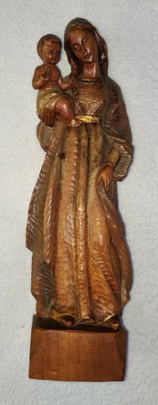 Wooden Statue Hand Carved Of Mary And Jesus