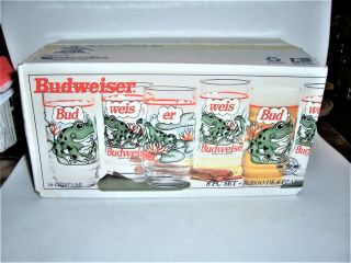 Set Of 8 Budweiser Frog Glasses 1995 Anheuser Busch