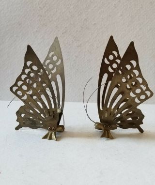 Pair Mid Century Vintage Brass Butterfly Taper Candle Holders