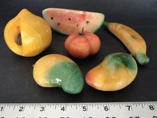 6 Vtg Italian Carved Alabaster Marble Stone Life Size Fruit Peach Mango Melon
