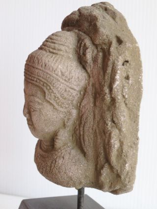 Stone Buddha Head Cambodia Khmer God Figure 6 3/4 " High,  592grams Thailand Asia