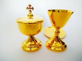 Chalice Paten & Ciborium Set Brass Gold Plated Holy Communion Gift Usgzb63
