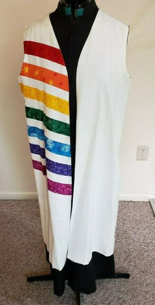 Vintage Custom Made Preaching Vest Long Tunic White W/rainbow Colors Unique